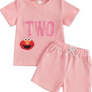 Pink Girl Second Birthday Elmo Outfit Elmo Shirt Shorts Sesame Street Clothes